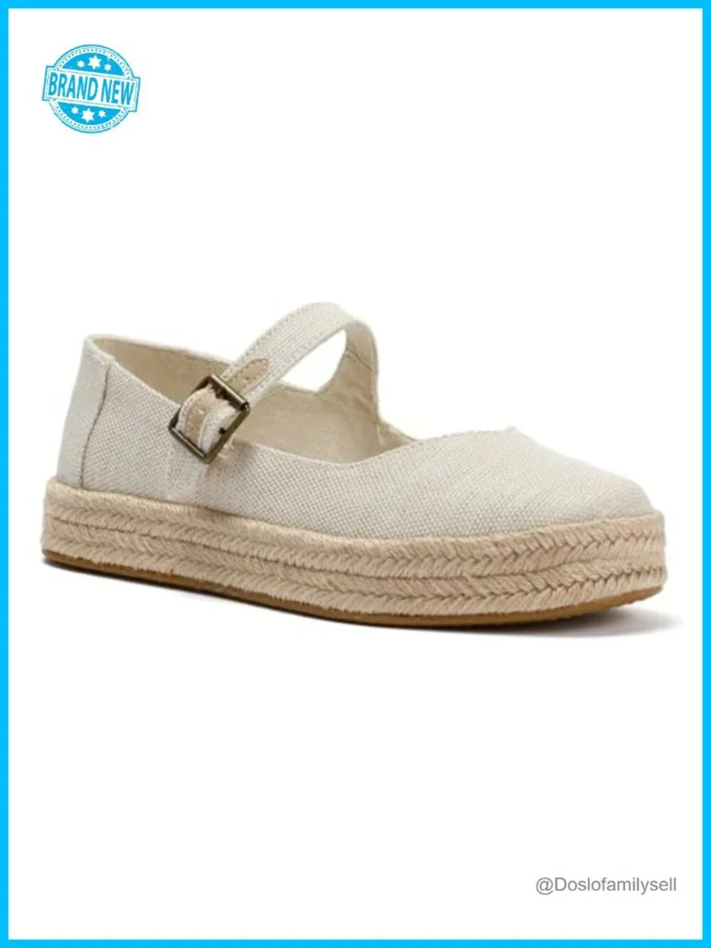 Canvas Espadrille Mary Jane Flats with Buckle - No Heel